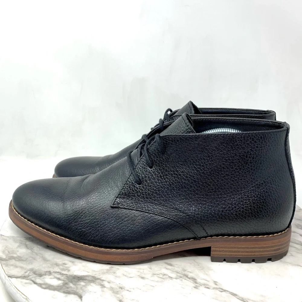 Joseph Abboud Black Pebbled Leather Chukka Boots 10.5 Classic Preppy Office